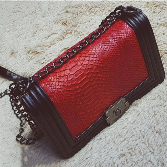 AnkarasBest Bags Ombre Quilt Red Snake Skin Leather Shoulder Bag